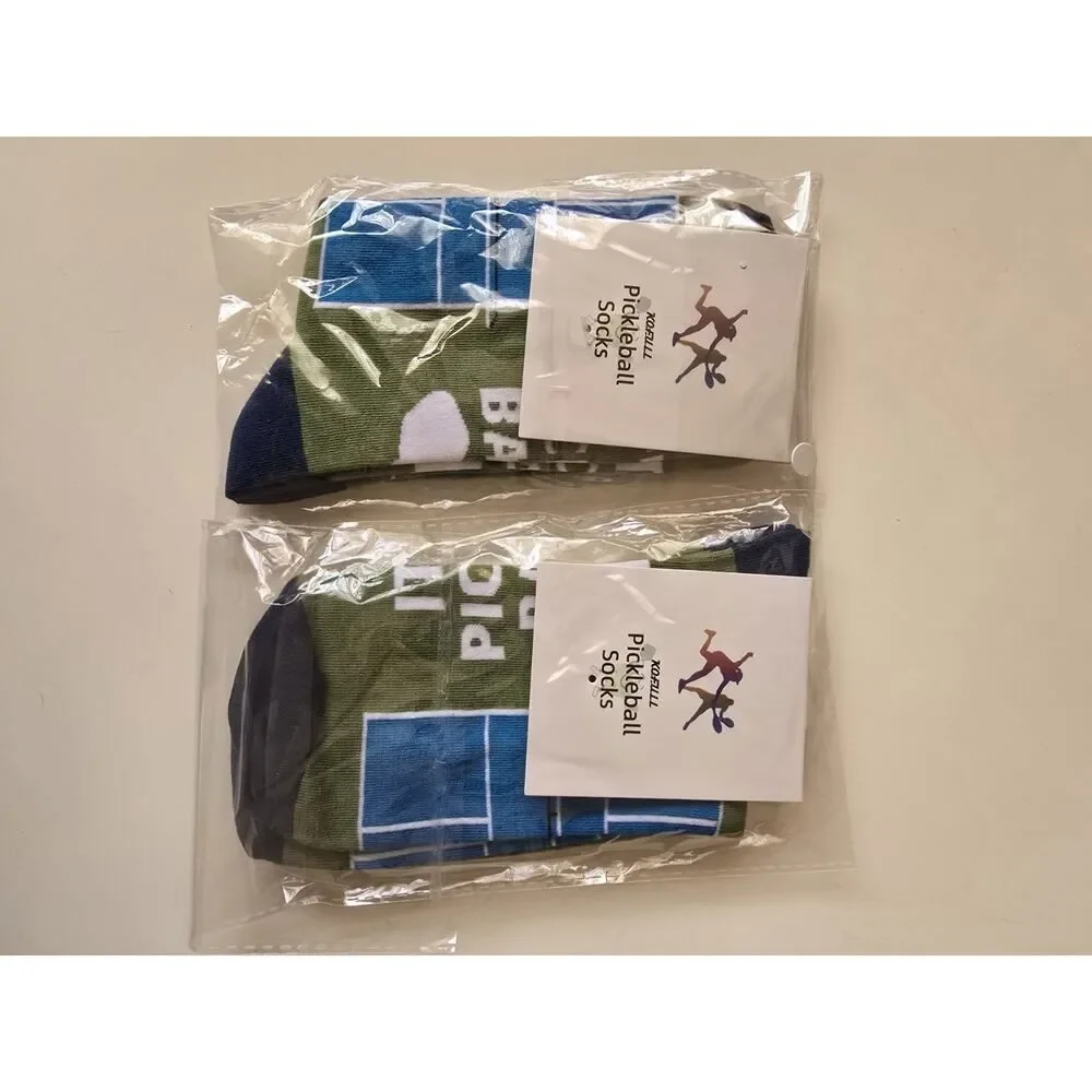 Unisex Pickleball Crew Socks Golf Tennis Running Hiking 2-Pairs (Green)